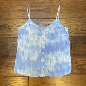 Abercrombie & Fitch Linen Button Down Tank, light blue white tie dye, size S